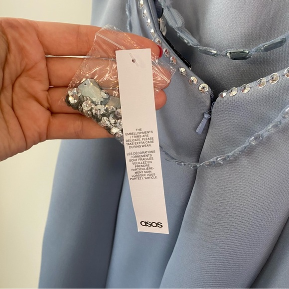 ASOS Design Embellished Cape Midi Scuba Dress Dusty‎ Blue 2 - Picture 8 of 14